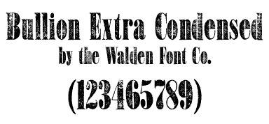 A Wild West style font called Bullion Extra Condensed from the Walden Font Co. It is part of the Wild West Press set of fonts.